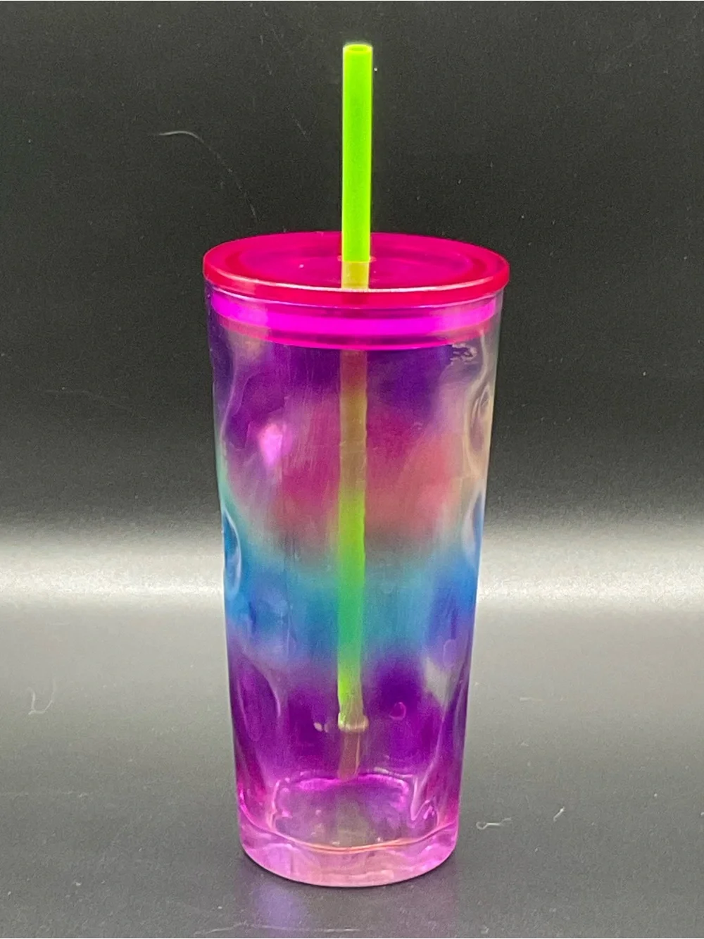 Starbucks 2024 Retired 16 oz Rainbow Glass Tumbler Pink Lid Green Straw tie dye